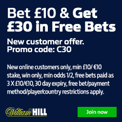 William Hill Promo Code for £30 in Free Sports Bets